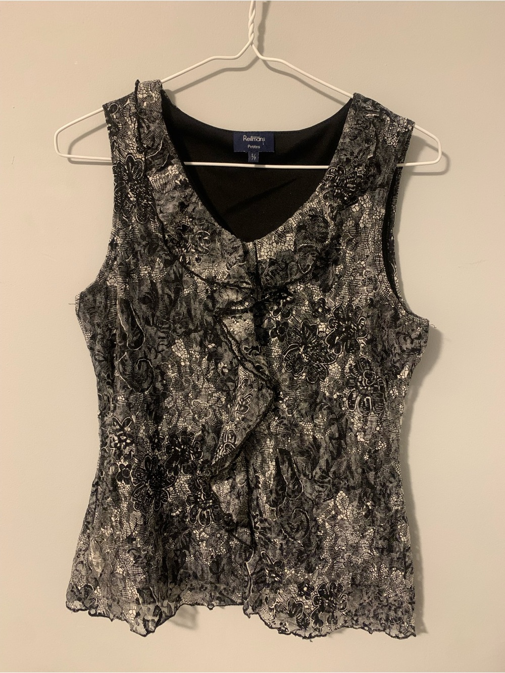 Reitmans Black & Gray Lace Ruffle Top